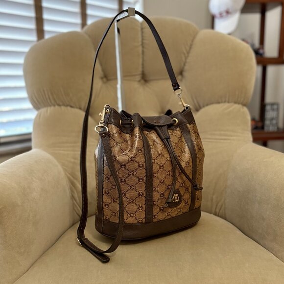 VTG Auth.MORABITO PARIS Iconic Monogram Coated Canvas Drawstring Bucket Bag - Picture 3 of 8